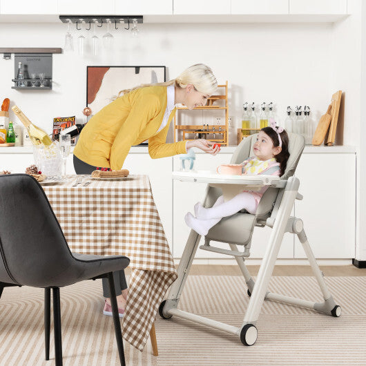 Foldable Feeding Sleep Playing High Chair with Recline Backrest for Babies and Toddlers-Light Gray - Color: Light Gray - Minihomy