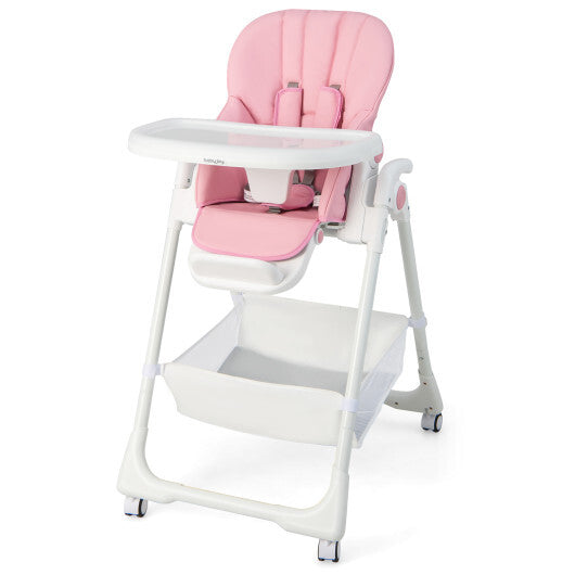 Convertible Infant Dining Chair with 5 Backrest and 3 Footrest Positions-Pink - Color: Pink
