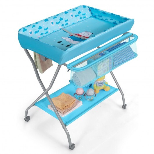 Baby Changing Table with Safety Belt and 4-side Defence-Blue - Color: Blue