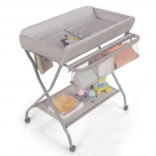 Baby Changing Table with Safety Belt and 4-side Defence-Gray - Color: Gray