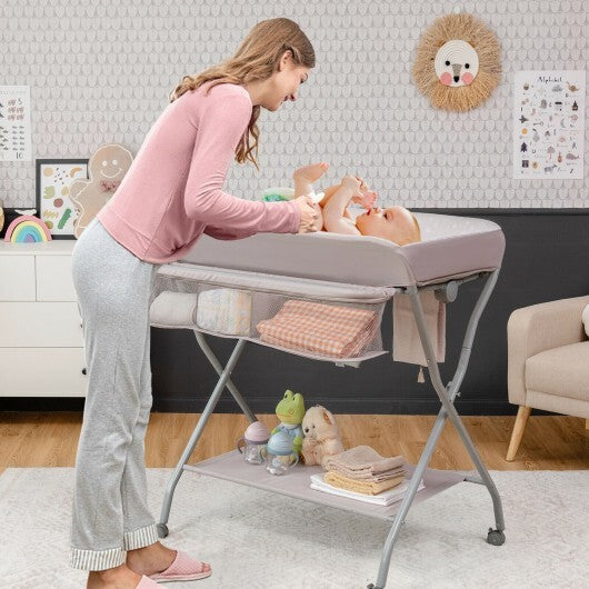 Baby Changing Table with Safety Belt and 4-side Defence-Gray - Color: Gray