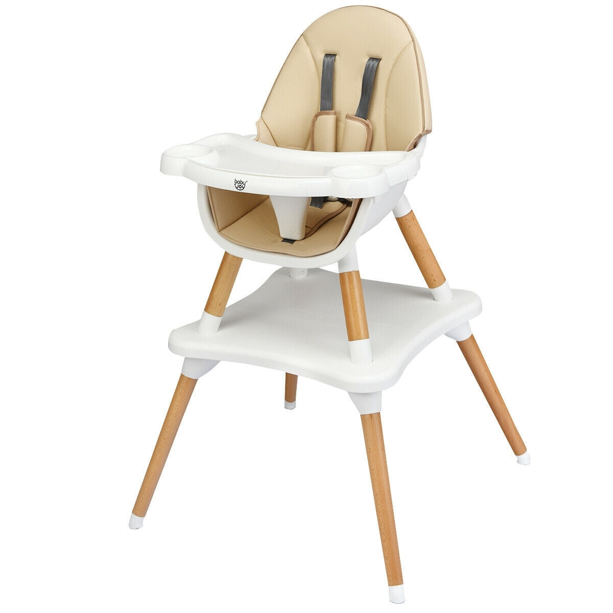 5-in-1 Baby Wooden Convertible High Chair -Khaki - Color: Beige
