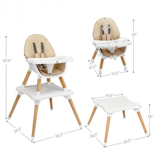 5-in-1 Baby Wooden Convertible High Chair -Khaki - Color: Beige