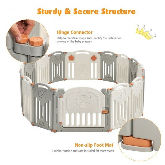 16 Panel Activity Safety Baby Playpen w/ Lock Door-Beige - Color: Beige - Minihomy