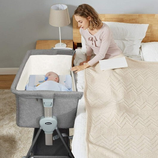 Adjustable Baby Bedside Crib with Large Storage-Gray - Color: Gray