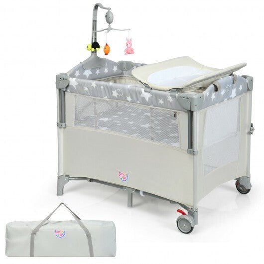 5-in-1  Portable Baby Beside Sleeper Bassinet Crib Playard with Diaper Changer-Beige - Color: Beige