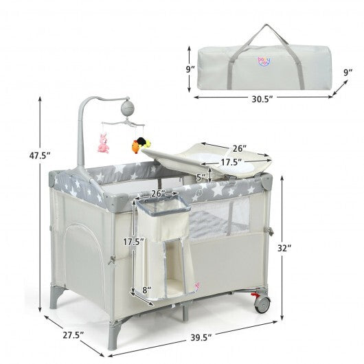 5-in-1  Portable Baby Beside Sleeper Bassinet Crib Playard with Diaper Changer-Beige - Color: Beige
