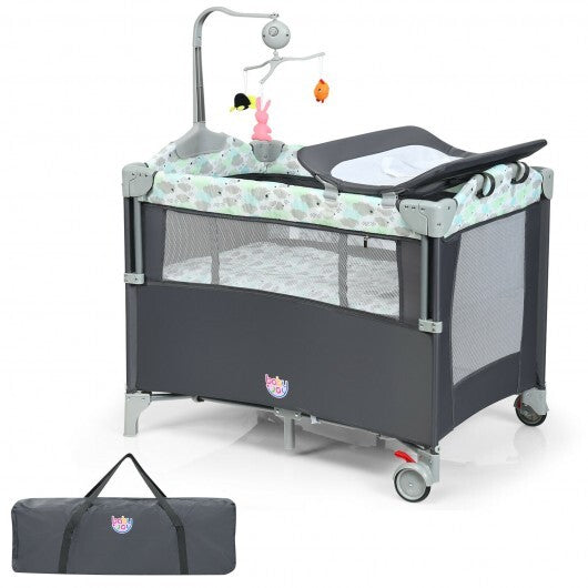 5-in-1  Portable Baby Beside Sleeper Bassinet Crib Playard with Diaper Changer-Gray - Color: Gray