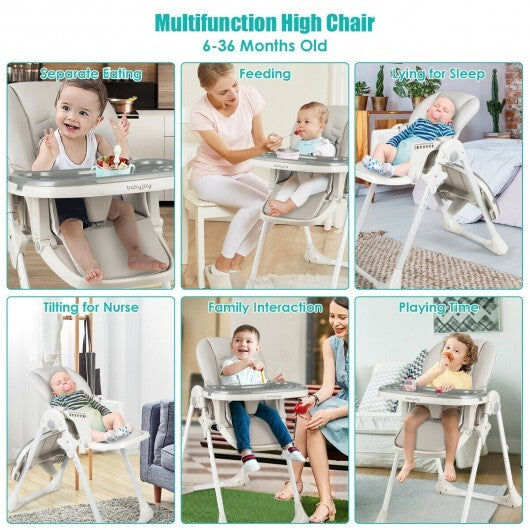 Baby Convertible High Chair with Wheels-Gray - Color: Gray - Minihomy