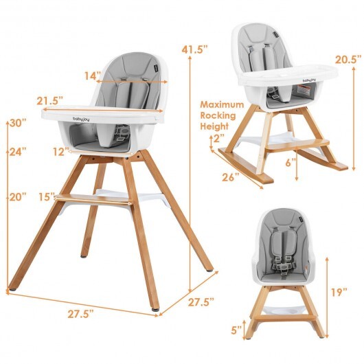 3-in-1 Convertible Wooden Baby High Chair-Beige - Color: Beige