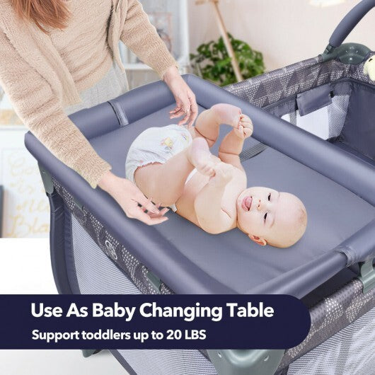 Portable Foldable Baby Playard Nursery Center with Changing Station-Gray - Color: Gray