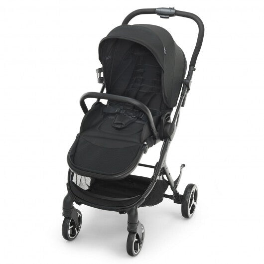 High Landscape Foldable Baby Stroller with Reversible Reclining Seat-Black - Color: Black