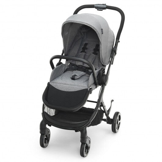 High Landscape Foldable Baby Stroller with Reversible Reclining Seat-Gray - Minihomy