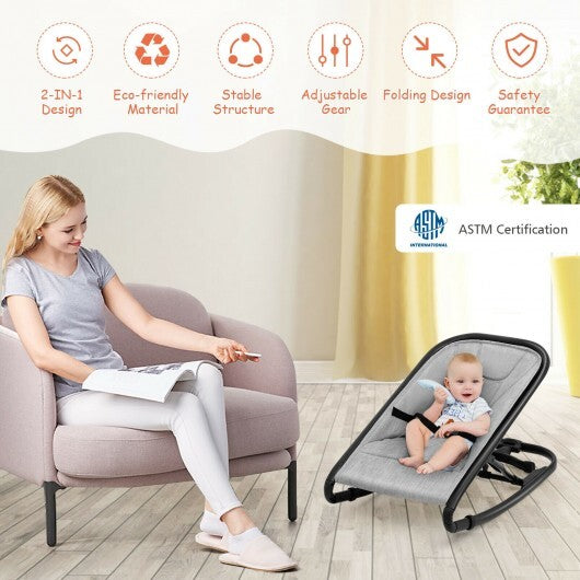 2-in-1 Adjustable Baby Bouncer and Rocker-Gray - Color: Light Gray