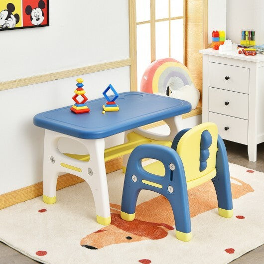 Kids Activity Table and Chair Set with Montessori Toys for Preschool and Kindergarten-Blue - Color: Blue - Minihomy