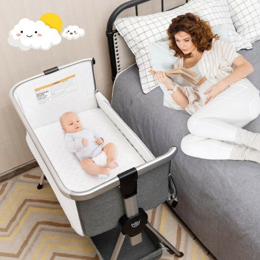 Baby Bed Side Crib Portable Adjustable Infant Travel Sleeper Bassinet-Dark Gray - Color: Dark Gray