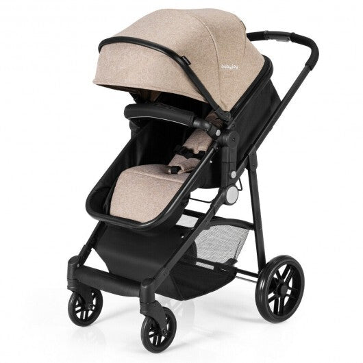 2-in-1 Foldable Pushchair Newborn Infant Baby Stroller-Coffee - Color: Light Brown