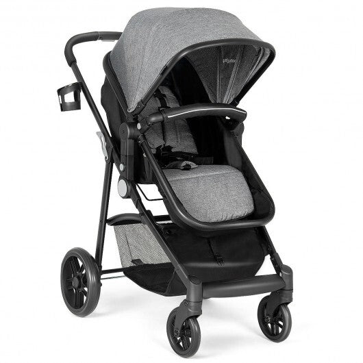 2-in-1 Foldable Pushchair Newborn Infant Baby Stroller-Gray - Color: Gray