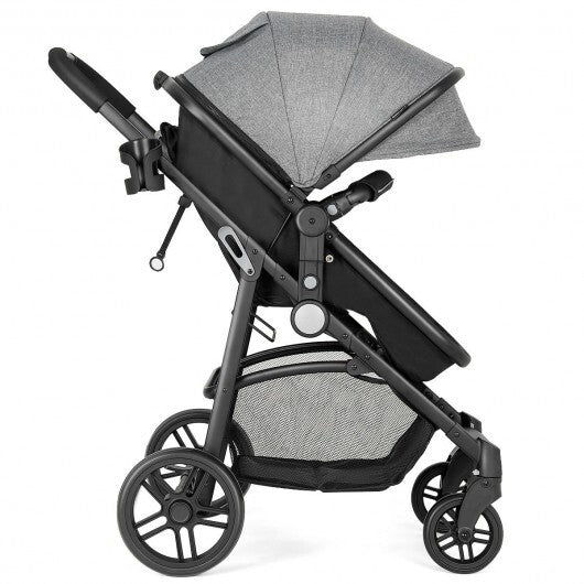 2-in-1 Foldable Pushchair Newborn Infant Baby Stroller-Gray - Color: Gray