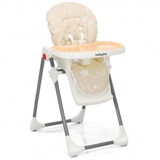 Folding Baby High Dining Chair with 6-Level Height Adjustment-Beige - Color: Beige