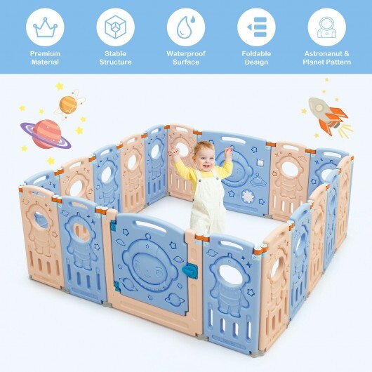 18-Panel Foldable Baby Playpen Kids Activity Center with Lockable Door - Color: Pink & Blue - Size: 18-Panel