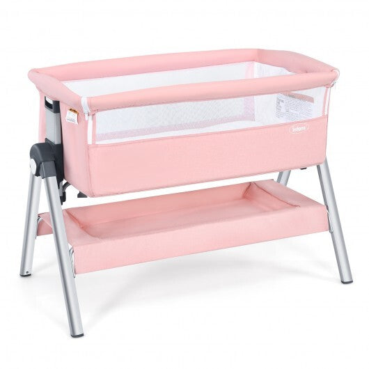 Portable Baby Bedside Sleeper with Adjustable Heights and Angle-Pink - Color: Pink