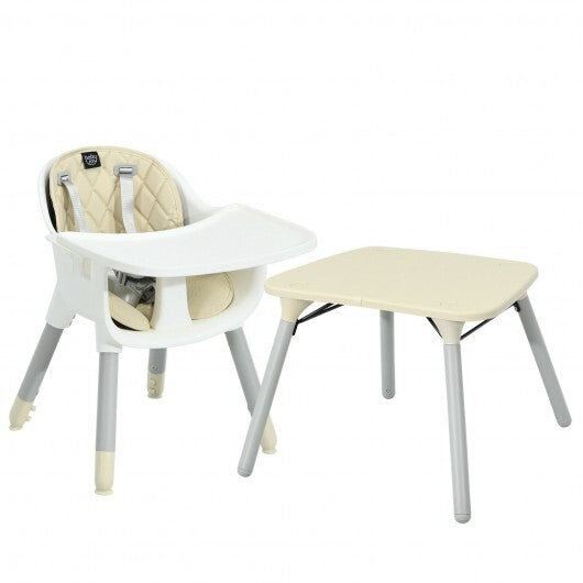 4-in-1 Baby Convertible Toddler Table Chair Set with PU Cushion-Beige - Color: Beige