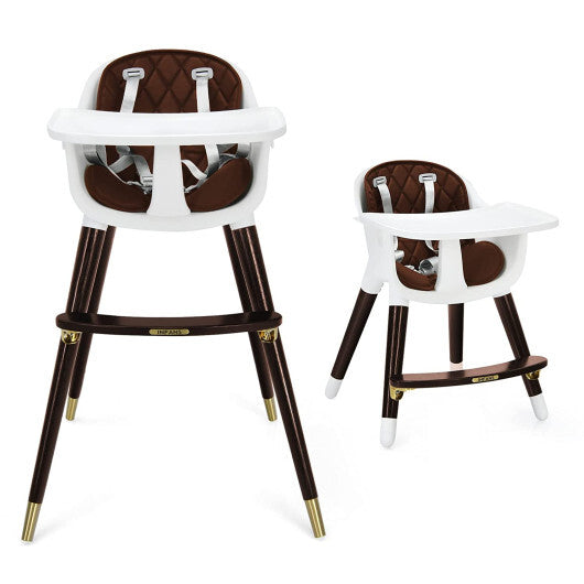 3-In-1 Adjustable Baby High Chair with Soft Seat Cushion for Toddlers-Brown - Color: Brown