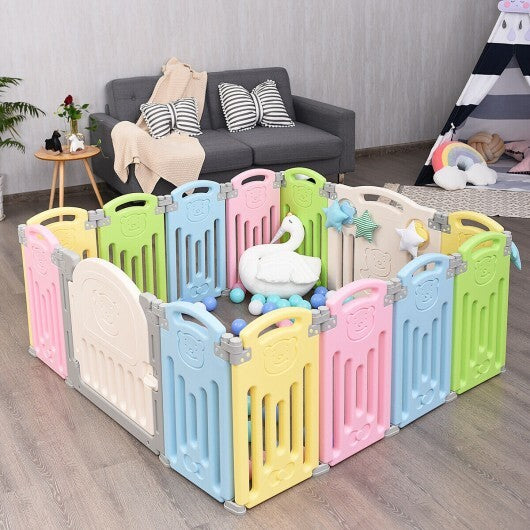 Foldable Baby Playpen 14 Panel Activity Center Safety Play Yard-Multicolor - Color: Multicolor