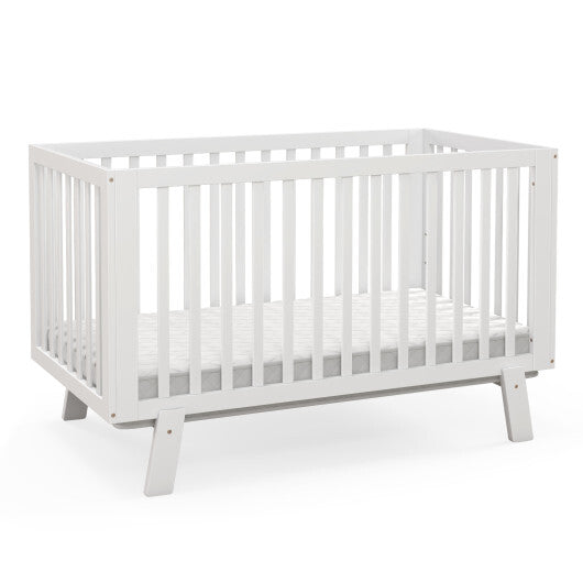 Rubber Wood Baby Crib with Adjustable Mattress Heights and Guardrails-White - Color: White