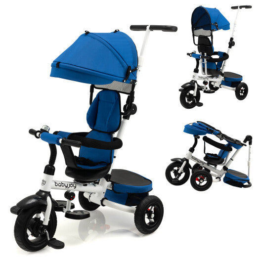 Folding Tricycle Baby Stroller with Reversible Seat and Adjustable Canopy-Blue - Color: Blue