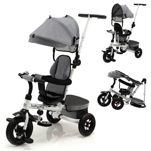 Folding Tricycle Baby Stroller with Reversible Seat and Adjustable Canopy-Gray - Color: Gray