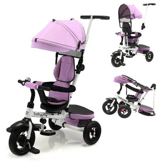 Folding Tricycle Baby Stroller with Reversible Seat and Adjustable Canopy-Pink - Color: Pink