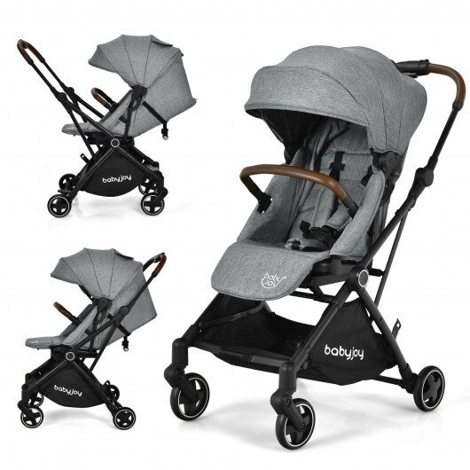 2-in-1 Convertible Aluminum Baby Stroller with Adjustable Canopy-Gray - Color: Gray