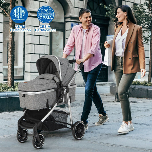 2-in-1 Convertible Baby Stroller with Reversible Seat-Gray - Color: Gray