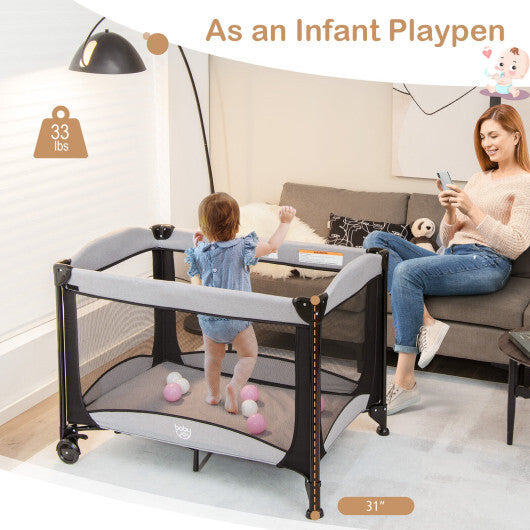 5-in-1 Portable Baby Playard with Cradle and Storage Basket-Black - Color: Black