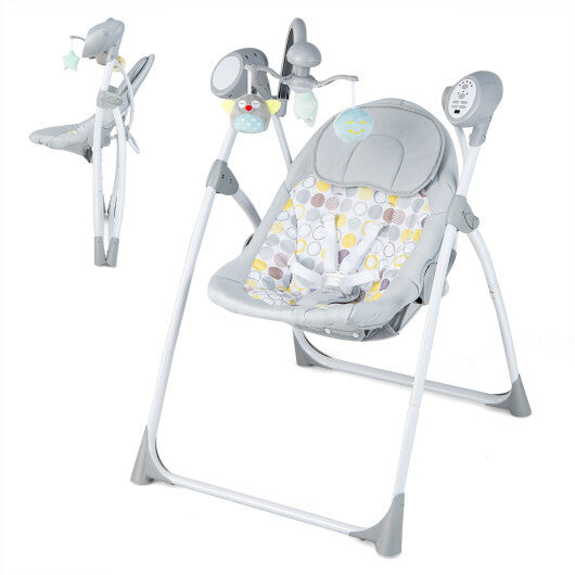 Electric Foldable Baby Rocking Chair with Adjustable Backrest-Gray - Color: Gray