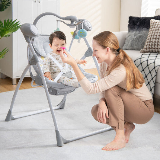 Electric Foldable Baby Rocking Chair with Adjustable Backrest-Gray - Color: Gray