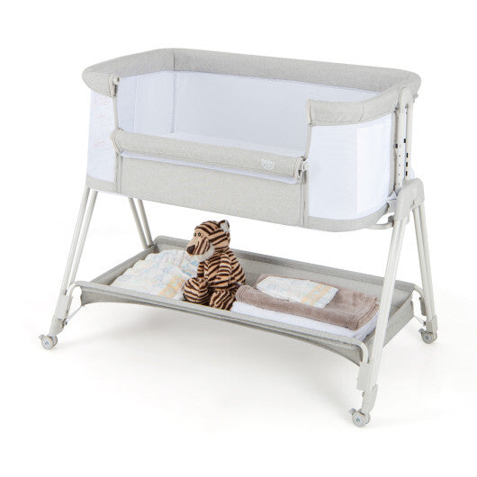 Portable Bedside Sleeper for Baby with 7 Adjustable Heights-Gray - Color: Gray