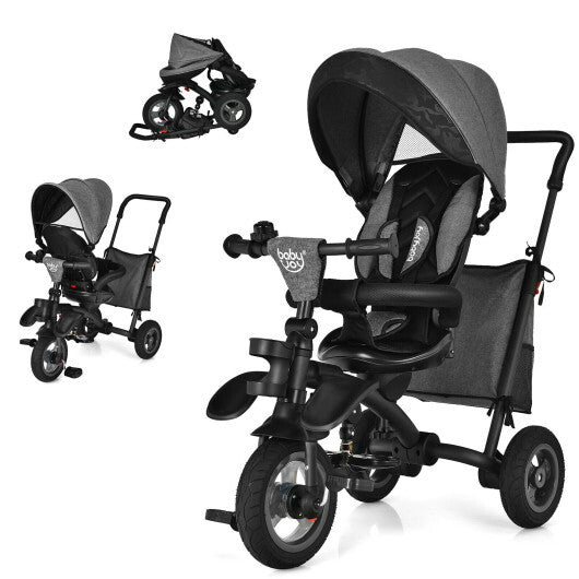 7-In-1 Baby Folding Tricycle Stroller with Rotatable Seat-Gray - Color: Gray