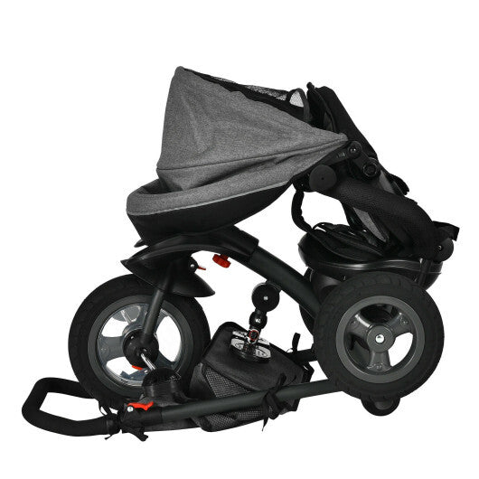 7-In-1 Baby Folding Tricycle Stroller with Rotatable Seat-Gray - Minihomy