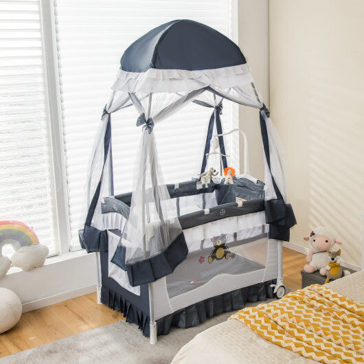Convertible Bassinet with Removable Changing Table and Detachable Mesh Net-Grey - Color: Gray