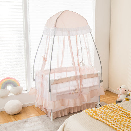 Convertible Bassinet with Removable Changing Table and Detachable Mesh Net-Pink - Color: Pink