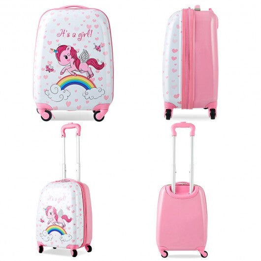 2 Pieces Kids Luggage Set 12 Inch Backpack and 16 Inch Kid Carry on Suitcase with Wheels - Color: Pink