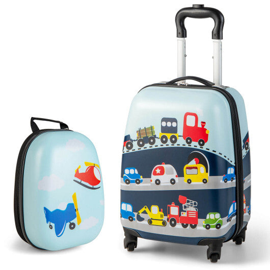2 Pieces Kids Carry-on Luggage Set with 12 Inch Backpack-Blue - Color: Blue