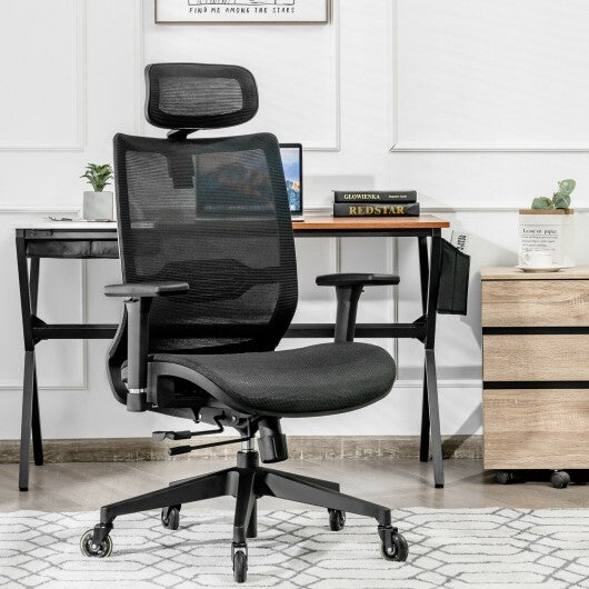 Adjustable Mesh Computer Chair with Sliding Seat and Lumbar Support-Black - Color: Black - Minihomy