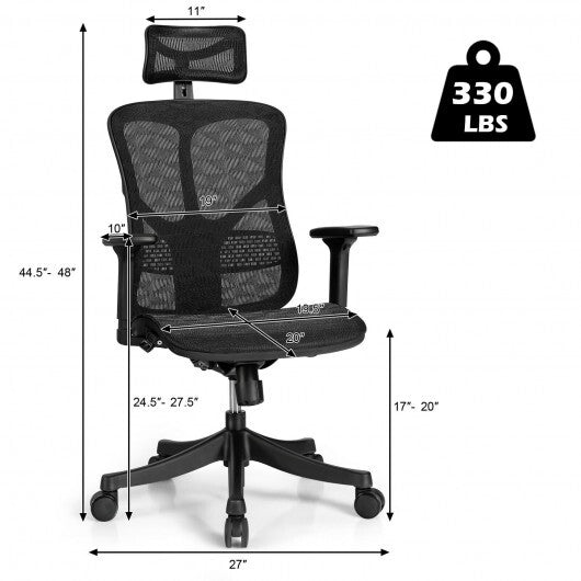 Ergonomic High Back Mesh Adjustable Swivel Office Chair-Black - Color: Black - Minihomy