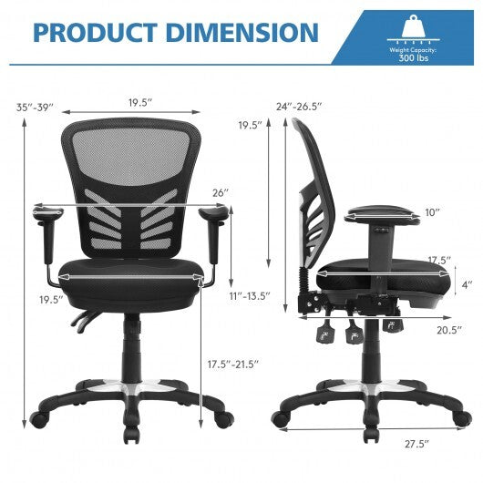 Ergonomic Mesh Office Chair with Adjustable Back Height and Armrests-Black - Color: Black - Minihomy