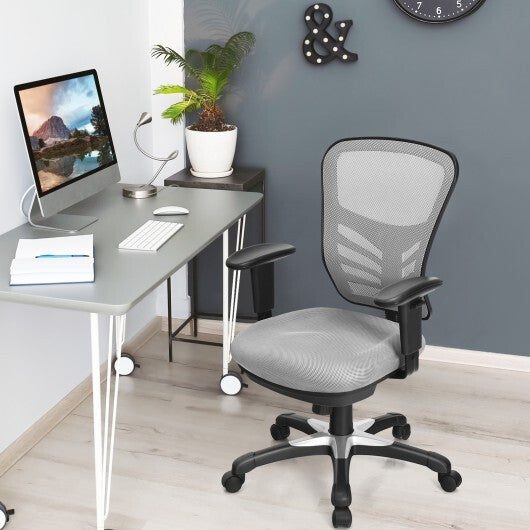 Ergonomic Mesh Office Chair with Adjustable Back Height and Armrests-Gray - Color: Gray - Minihomy