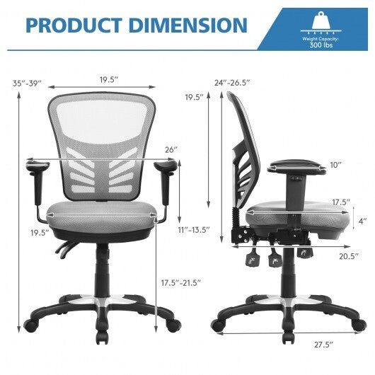 Ergonomic Mesh Office Chair with Adjustable Back Height and Armrests-Gray - Color: Gray - Minihomy